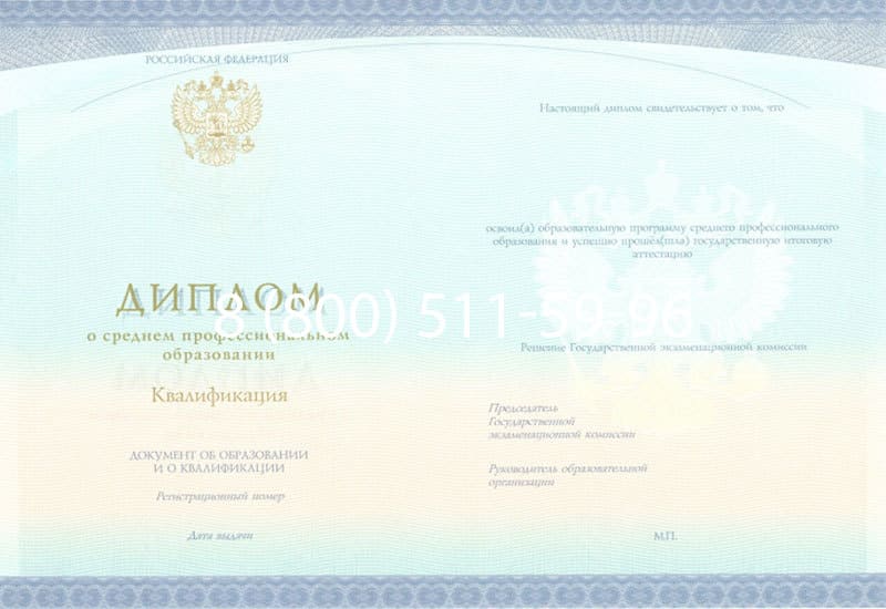 Купить Диплом о среднем образовании (Спецбланк) 2014-2024 года в Вологде
